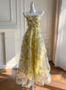 Yellow Tulle Print 3D Flower Prom Dress