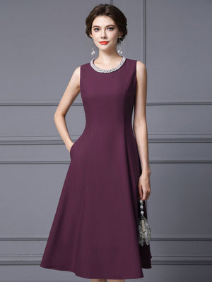 Burgundy Scoop Neck Beading Mother Of The Bride Dress
