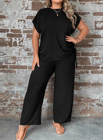 Round Neck Loose Short-sleeved T-shirt Wide-leg Pants Suit
