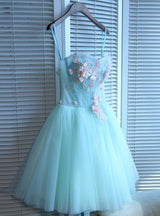Blue Tulle Straps Appliques Homecoming Dress