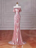 Pink Mermaid Pleats Off the Shoulder Prom Dress
