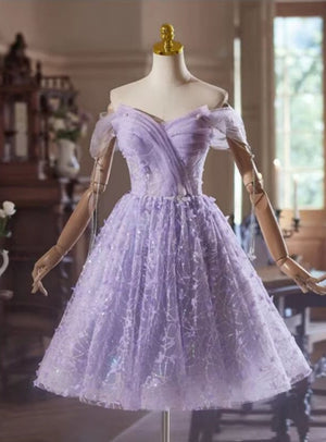 Purple Tulle Sequins Butterfly Homecoming Dress