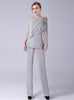 Gray Chiffon Long Sleeve Two Piece Mother Of The Bride Dress