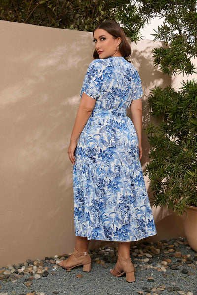 V-neck Floral Holiday Loose Dress