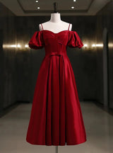 Burgundy Spaghetti Straps Prom Dress