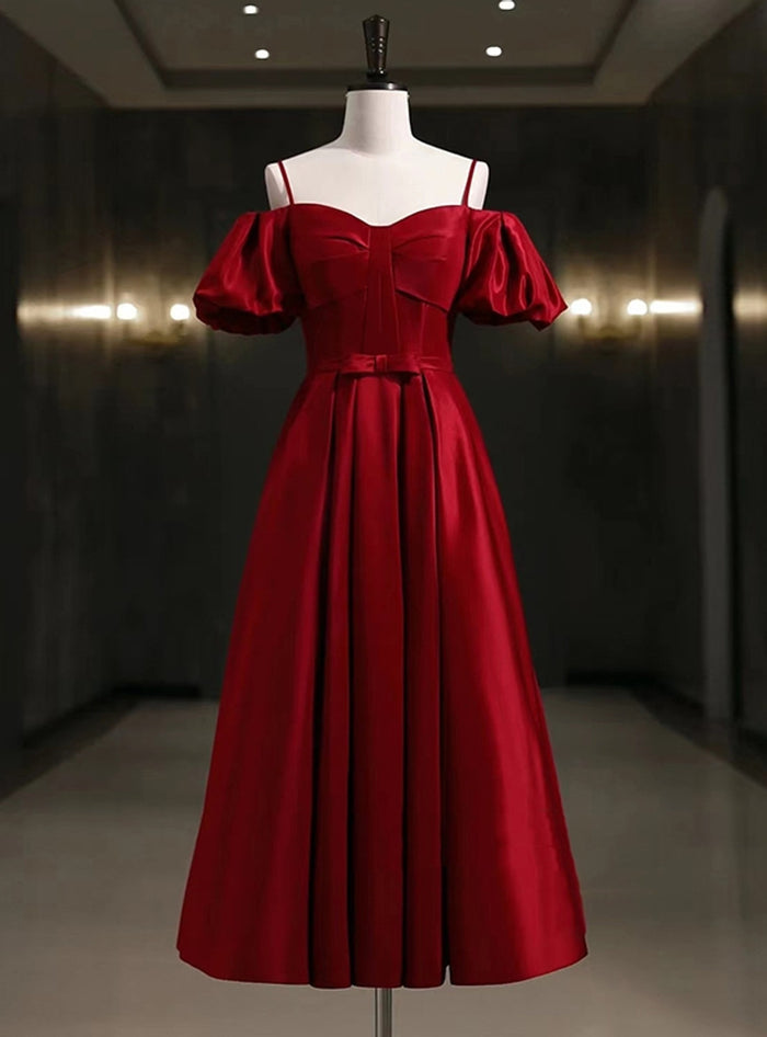 Burgundy Spaghetti Straps Prom Dress