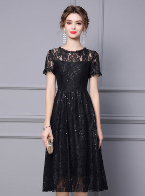 Black Short Sleeve Lace Mother Of The Bride Dress