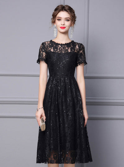 Black Short Sleeve Lace Mother Of The Bride Dress