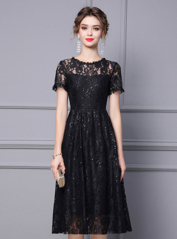 Black Short Sleeve Lace Mother Of The Bride Dress