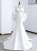 White Mermaid Satin Bow Off the Shoulder Wedding Dress