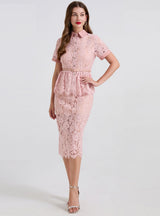 Lace Short Sleeve Slit Slim Diamond Dress