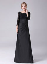Black Lace 3/4 Sleeve Pleats Mother Of The Bride Dress