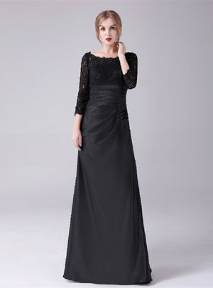 Black Lace 3/4 Sleeve Pleats Mother Of The Bride Dress
