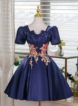 Navy Blue Short Sleeve Homecoming Dress
