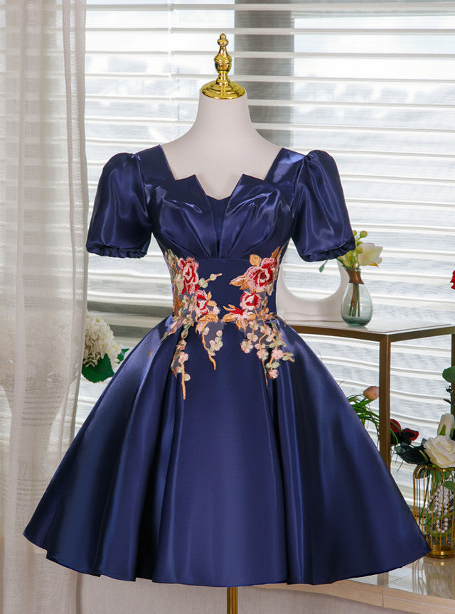 Navy Blue Short Sleeve Homecoming Dress