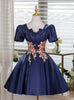 Navy Blue Short Sleeve Homecoming Dress