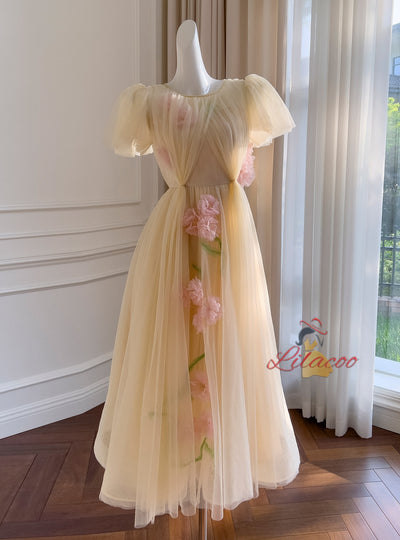 Fashion Round Neck Gauze Pleats Dress