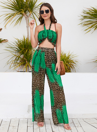 Slim-fit Tube Top Printed Wide-leg Pants Suit