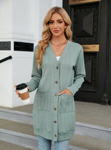 Solid Color Pocket Button Long Sleeve Coat