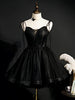 Black Tulle Spaghetti Straps Beading Homecoming Dress