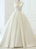 White Ball Gown Satin V-neck Wedding Dress
