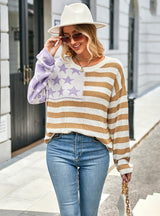 Loose Striped Color Matching Round Neck Sweater