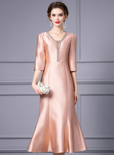 Champagne Satin Beading Mother Of The Bride Dress