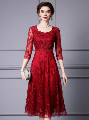 Burgundy Short Sleeve Mother Of The Bride Dress