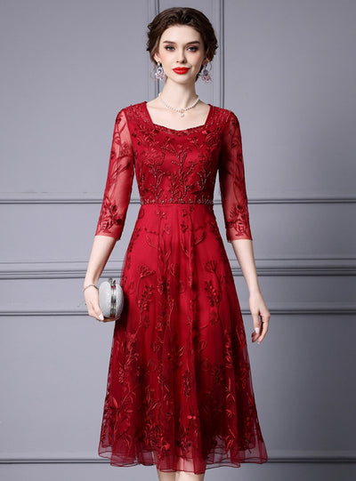 Burgundy Short Sleeve Mother Of The Bride Dress