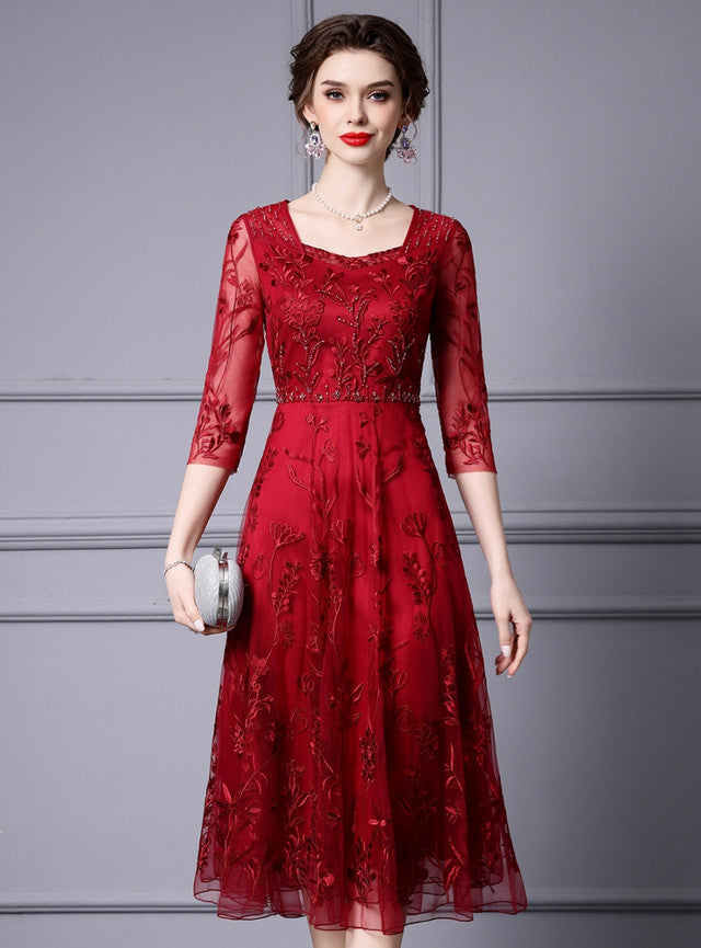 Burgundy Short Sleeve Mother Of The Bride Dress