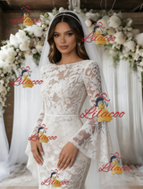 White Mermaid Lace Long Sleeve Wedding Dress
