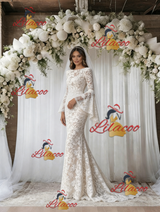 White Mermaid Lace Long Sleeve Wedding Dress