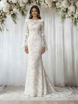 White Mermaid Lace Long Sleeve Wedding Dress