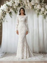 White Mermaid Lace Long Sleeve Wedding Dress