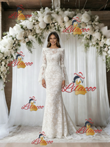 White Mermaid Lace Long Sleeve Wedding Dress
