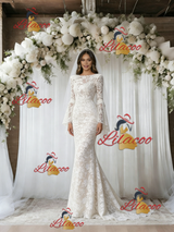White Mermaid Lace Long Sleeve Wedding Dress