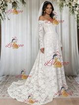 White Lace Off the Shoulder Long Sleeve Wedding Dress