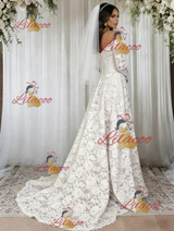 White Lace Off the Shoulder Long Sleeve Wedding Dress