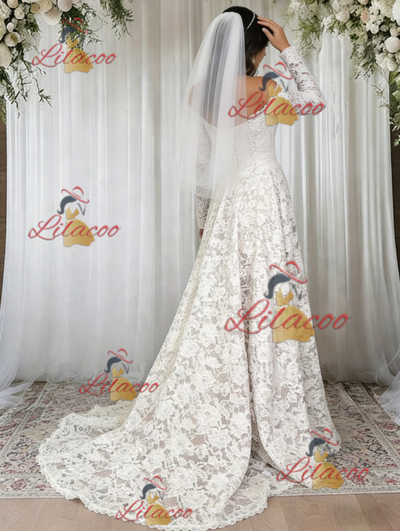 White Lace Off the Shoulder Long Sleeve Wedding Dress