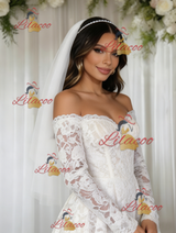 White Lace Off the Shoulder Long Sleeve Wedding Dress