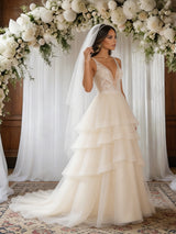 Ivory White Tulle V-neck Wedding Dress