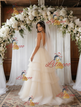Ivory White Tulle V-neck Wedding Dress