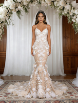 Champagne Mermaid Lace 3D Flower Wedding Dress