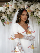 White Mermaid Long Sleeve V-neck Wedding Dress