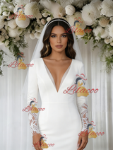 White Mermaid Long Sleeve V-neck Wedding Dress