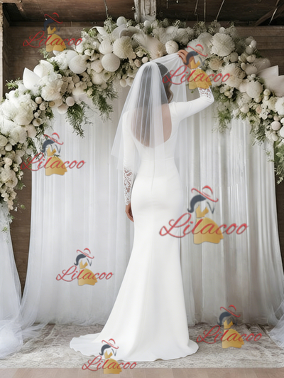 White Mermaid Long Sleeve V-neck Wedding Dress