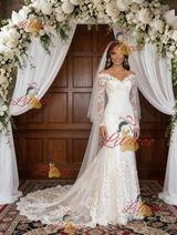 White Mermaid Lace Long Sleeve Wedding Dress