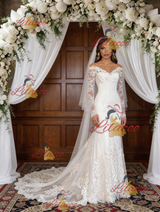 White Mermaid Lace Long Sleeve Wedding Dress