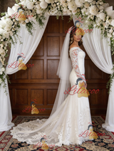 White Mermaid Lace Long Sleeve Wedding Dress