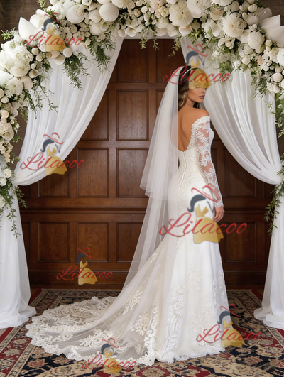 White Mermaid Lace Long Sleeve Wedding Dress